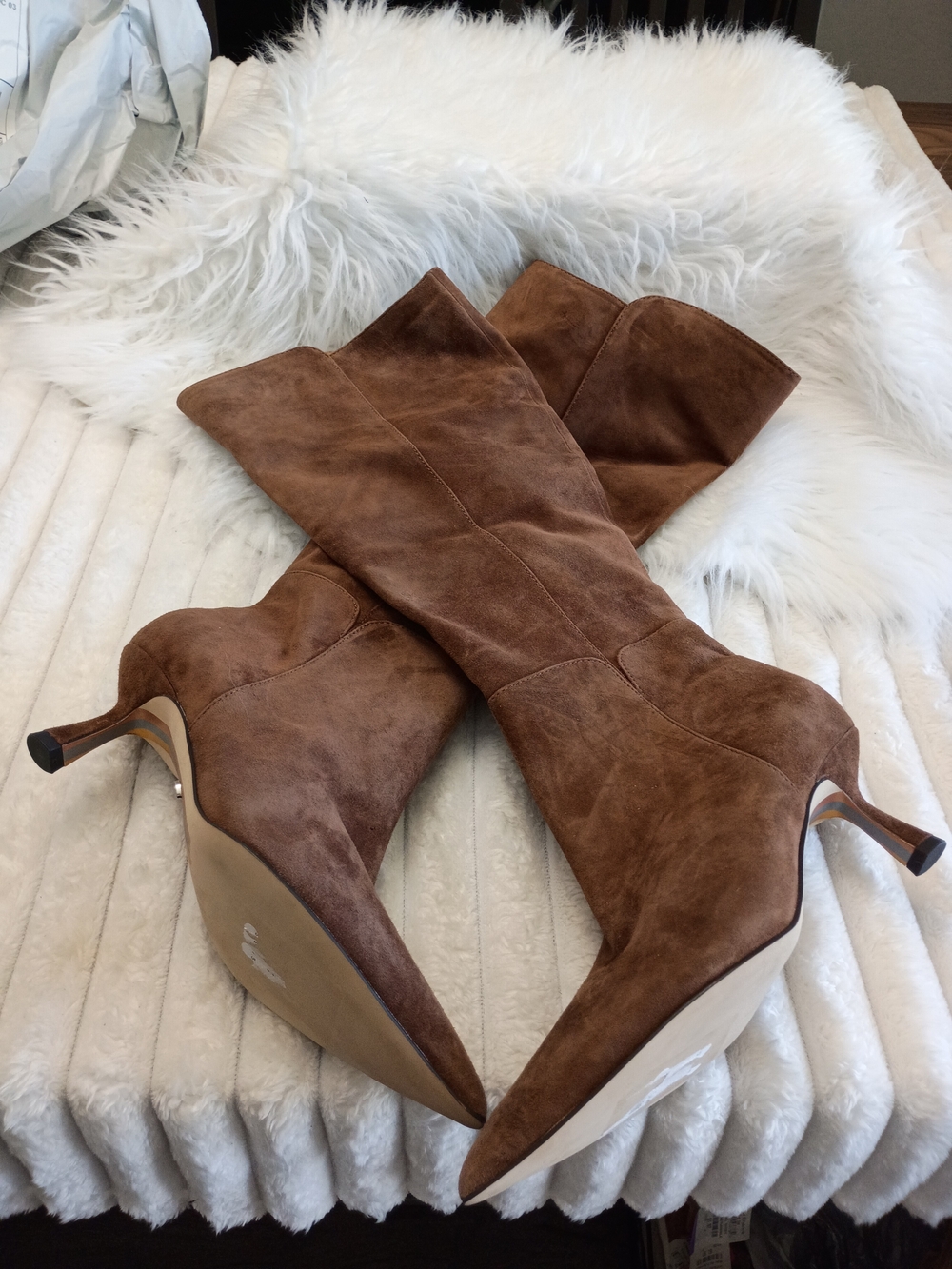 New Sam Edelman Taylor Chestnut Suede Pointed-Toe Knee-High Stiletto Boots - Picture 3 of 16
